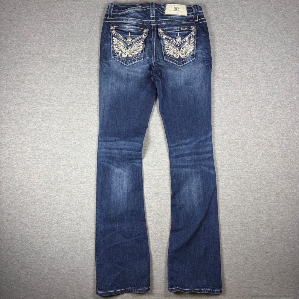 Miss Me Chloe Boot Jeans Womens 27 Blue Angel Wings Embellished Dark Wash